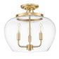 Z-Lite Joliet 16" 3-Light Burnished Brass Steel Frame Clear Glass Shade Semi-Flush Mount Lighting