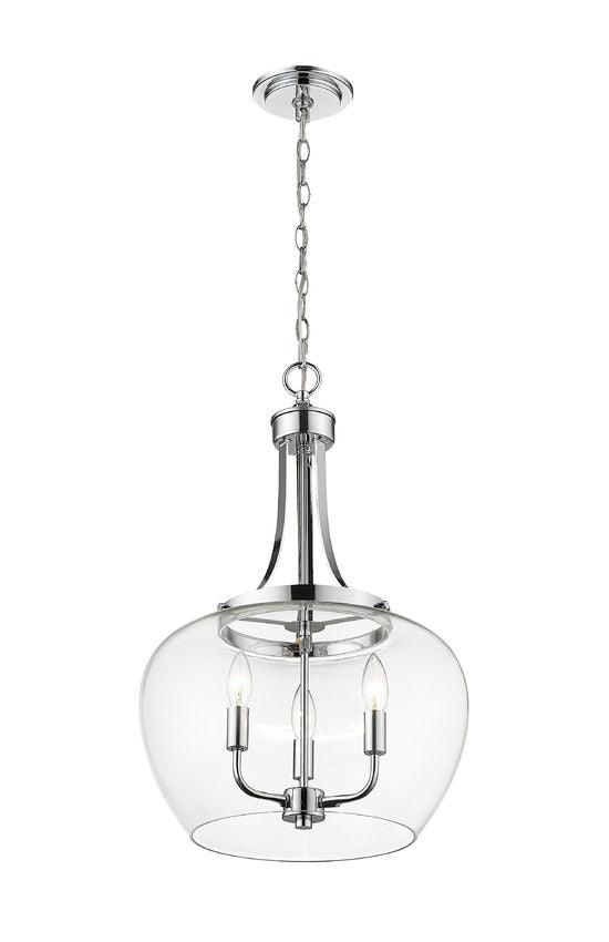 Z-Lite Joliet 16" 3-Light Chrome Steel Pendant Light With Clear Glass Shade