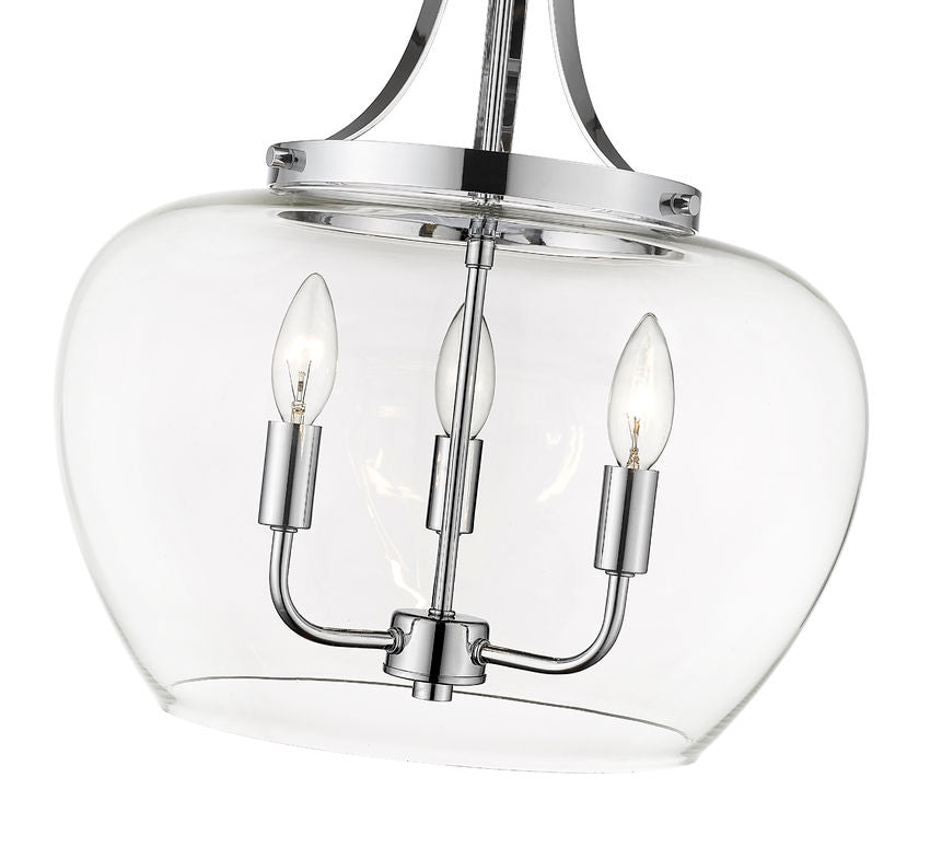 Z-Lite Joliet 16" 3-Light Chrome Steel Pendant Light With Clear Glass Shade