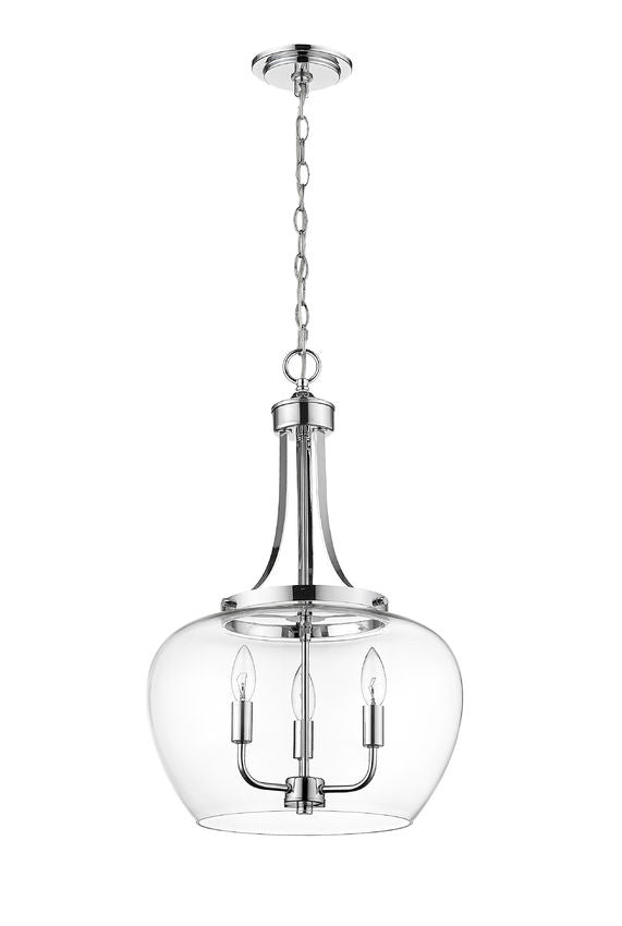Z-Lite Joliet 16" 3-Light Chrome Steel Pendant Light With Clear Glass Shade