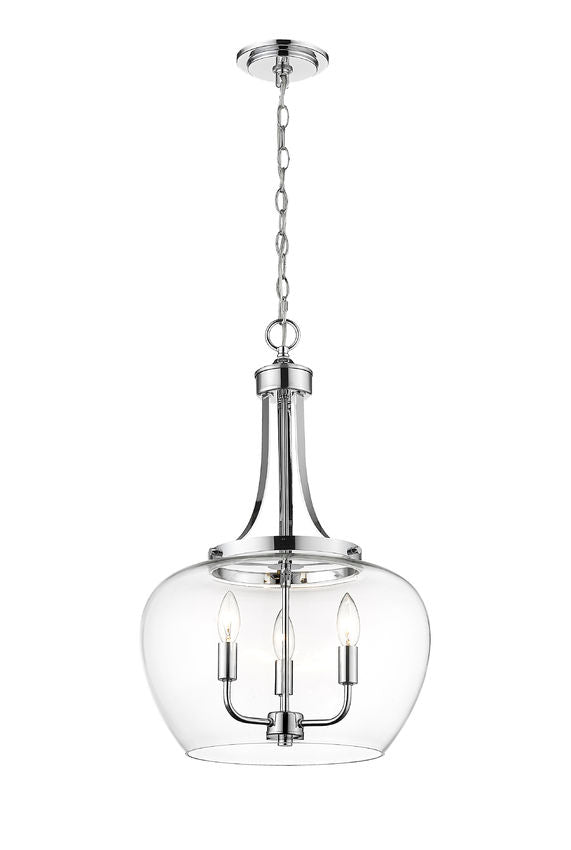 Z-Lite Joliet 16" 3-Light Chrome Steel Pendant Light With Clear Glass Shade