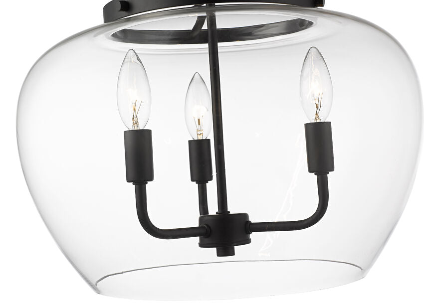 Z-Lite Joliet 16" 3-Light Matte Black Semi Flush Mount With Clear Glass Shade