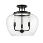 Z-Lite Joliet 16" 3-Light Matte Black Semi Flush Mount With Clear Glass Shade