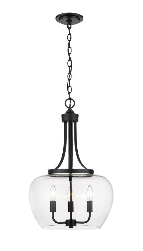 Z-Lite Joliet 16" 3-Light Matte Black Steel Pendant Light With Clear Glass Shade