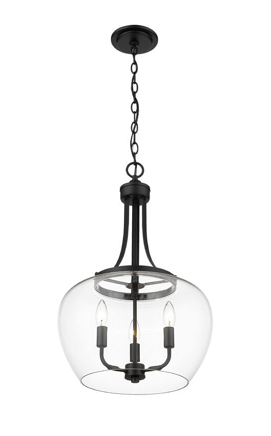 Z-Lite Joliet 16" 3-Light Matte Black Steel Pendant Light With Clear Glass Shade