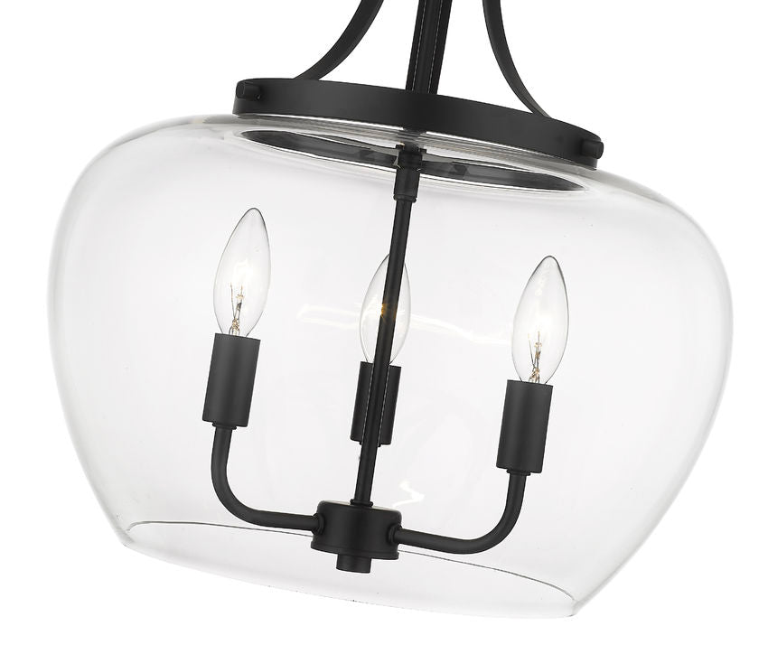 Z-Lite Joliet 16" 3-Light Matte Black Steel Pendant Light With Clear Glass Shade