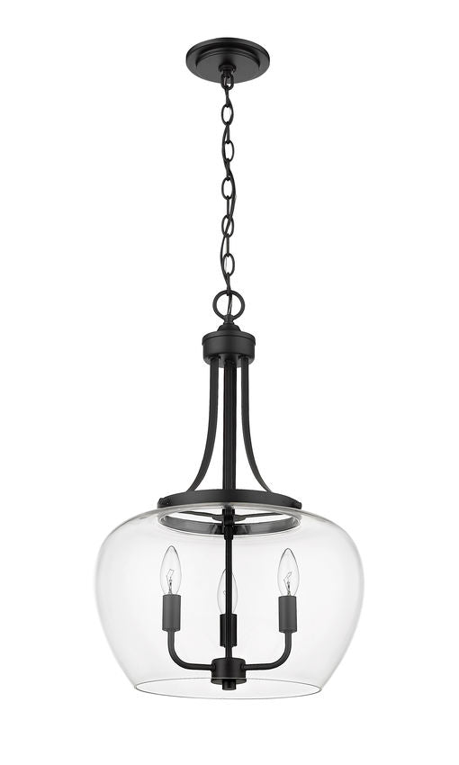 Z-Lite Joliet 16" 3-Light Matte Black Steel Pendant Light With Clear Glass Shade