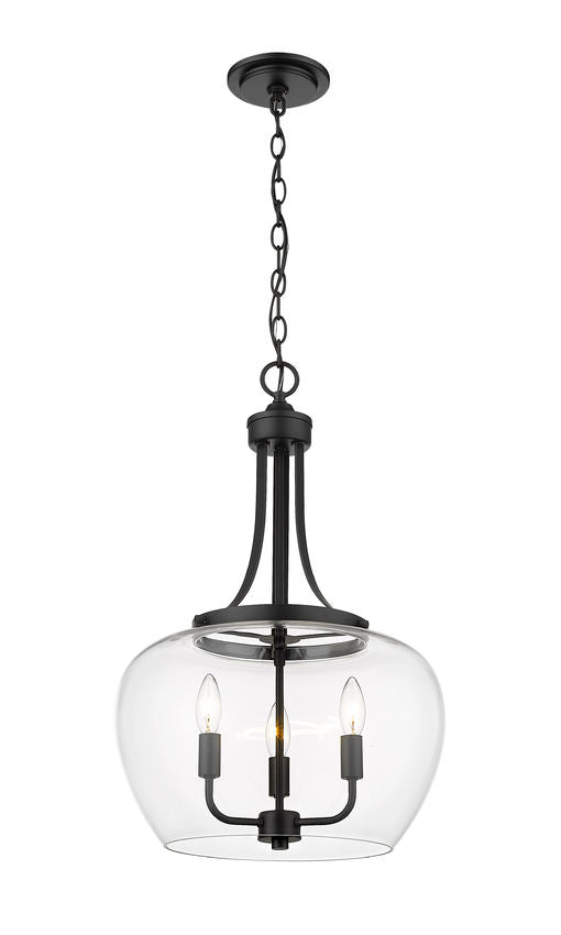 Z-Lite Joliet 16" 3-Light Matte Black Steel Pendant Light With Clear Glass Shade