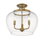 Z-Lite Joliet 16" 3-Light Olde Brass Semi Flush Mount With Clear Glass Shade