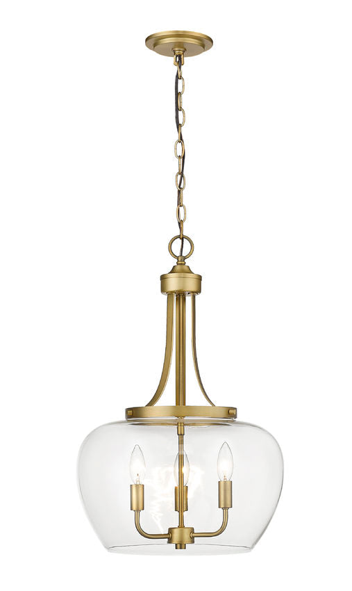 Z-Lite Joliet 16" 3-Light Olde Brass Steel Pendant Light With Clear Glass Shade