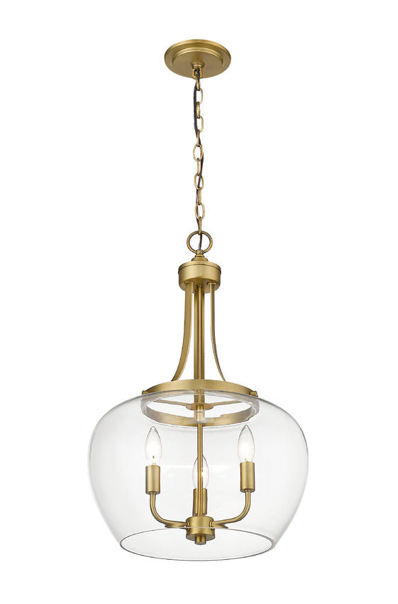 Z-Lite Joliet 16" 3-Light Olde Brass Steel Pendant Light With Clear Glass Shade