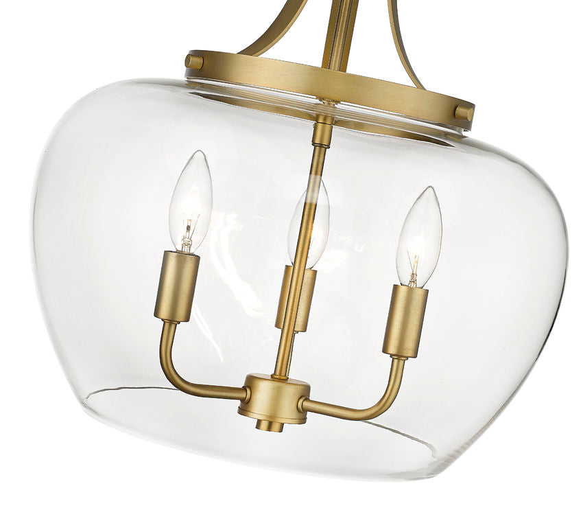 Z-Lite Joliet 16" 3-Light Olde Brass Steel Pendant Light With Clear Glass Shade
