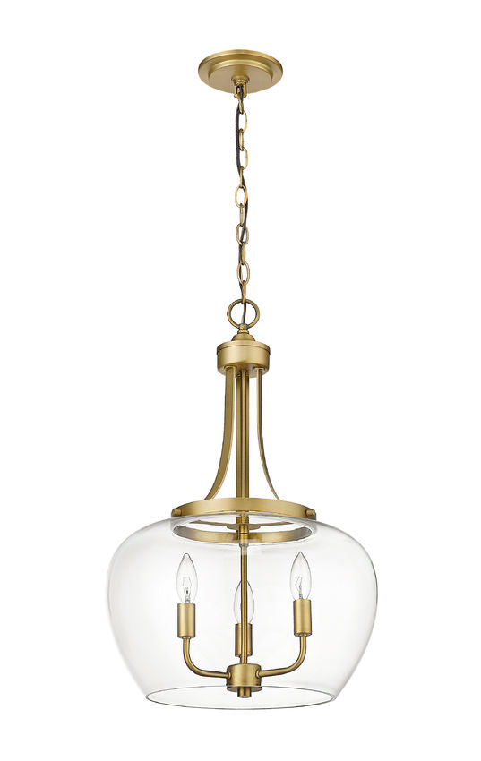 Z-Lite Joliet 16" 3-Light Olde Brass Steel Pendant Light With Clear Glass Shade
