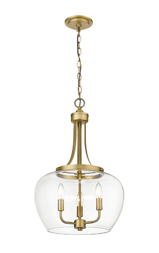 Z-Lite Joliet 16" 3-Light Olde Brass Steel Pendant Light With Clear Glass Shade