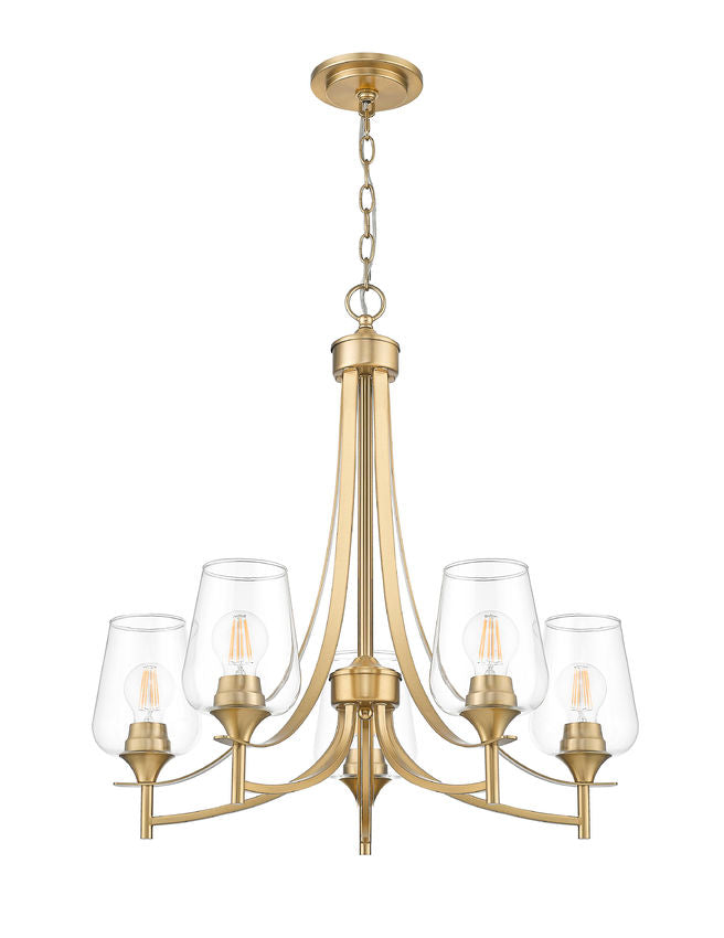 Z-Lite Joliet 25" 5-Light Burnished Brass Steel Frame Clear Glass Shade Chandelier