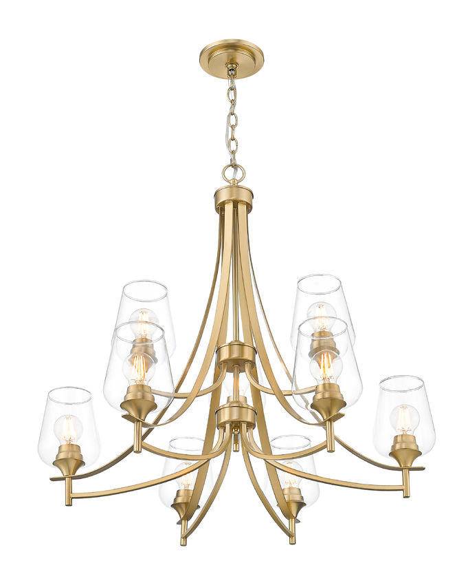 Z-Lite Joliet 31" 9-Light Burnished Brass Steel Frame Clear Glass Shade Chandelier