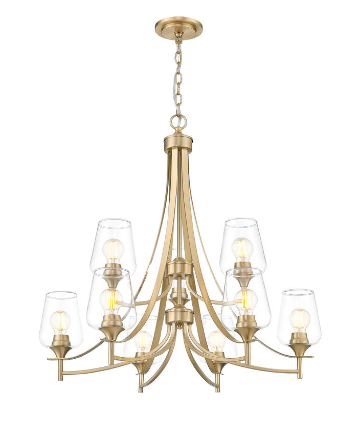 Z-Lite Joliet 31" 9-Light Burnished Brass Steel Frame Clear Glass Shade Chandelier