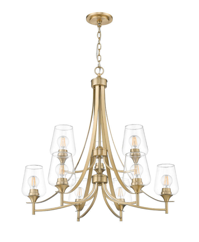 Z-Lite Joliet 31" 9-Light Burnished Brass Steel Frame Clear Glass Shade Chandelier