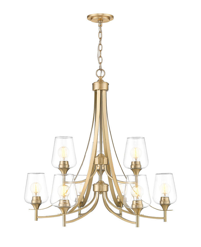 Z-Lite Joliet 31" 9-Light Burnished Brass Steel Frame Clear Glass Shade Chandelier