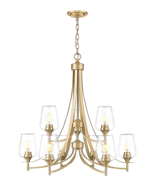 Z-Lite Joliet 31" 9-Light Burnished Brass Steel Frame Clear Glass Shade Chandelier