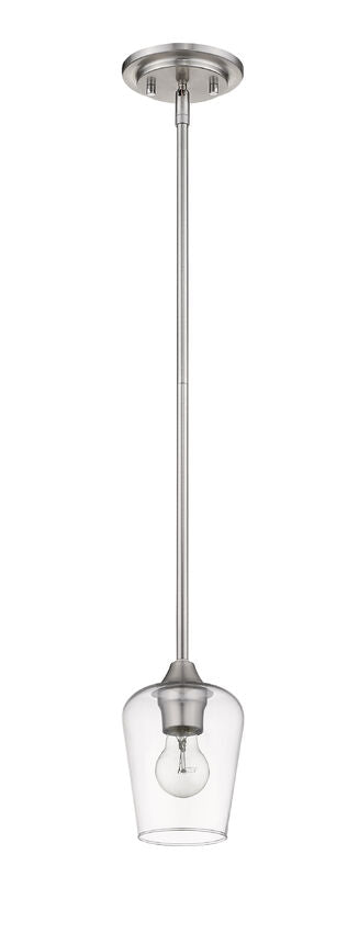Z-Lite Joliet 6" 1-Light Brushed Nickel Mini Pendant Light With Clear Glass Shade