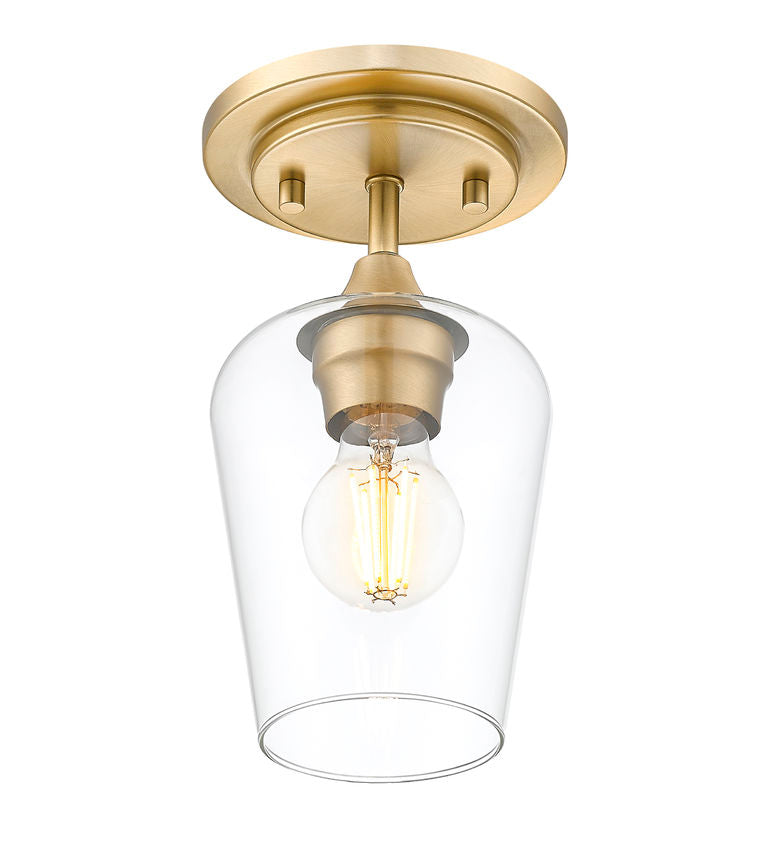 Z-Lite Joliet 6" 1-Light Burnished Brass Steel Frame Clear Glass Shade Flush Mount Lighting