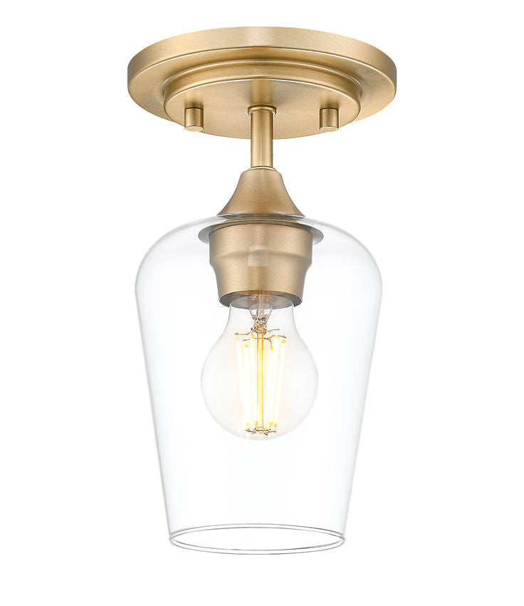 Z-Lite Joliet 6" 1-Light Burnished Brass Steel Frame Clear Glass Shade Flush Mount Lighting