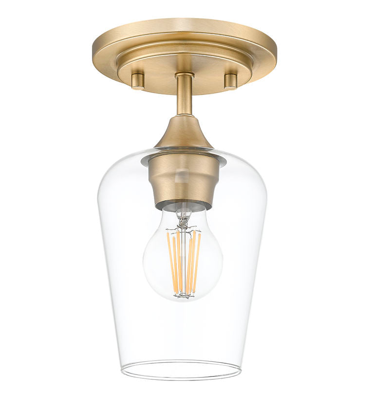 Z-Lite Joliet 6" 1-Light Burnished Brass Steel Frame Clear Glass Shade Flush Mount Lighting