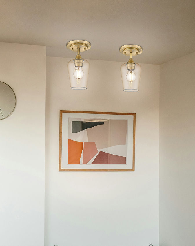 Z-Lite Joliet 6" 1-Light Burnished Brass Steel Frame Clear Glass Shade Flush Mount Lighting