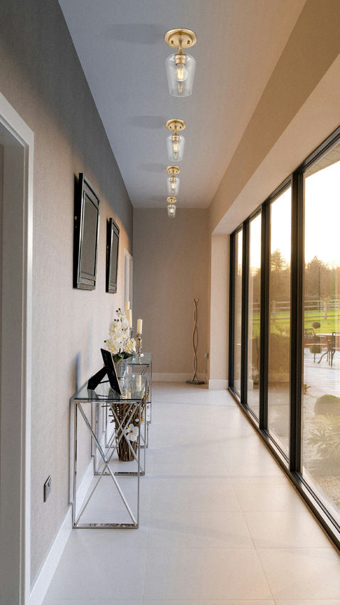 Z-Lite Joliet 6" 1-Light Burnished Brass Steel Frame Clear Glass Shade Flush Mount Lighting