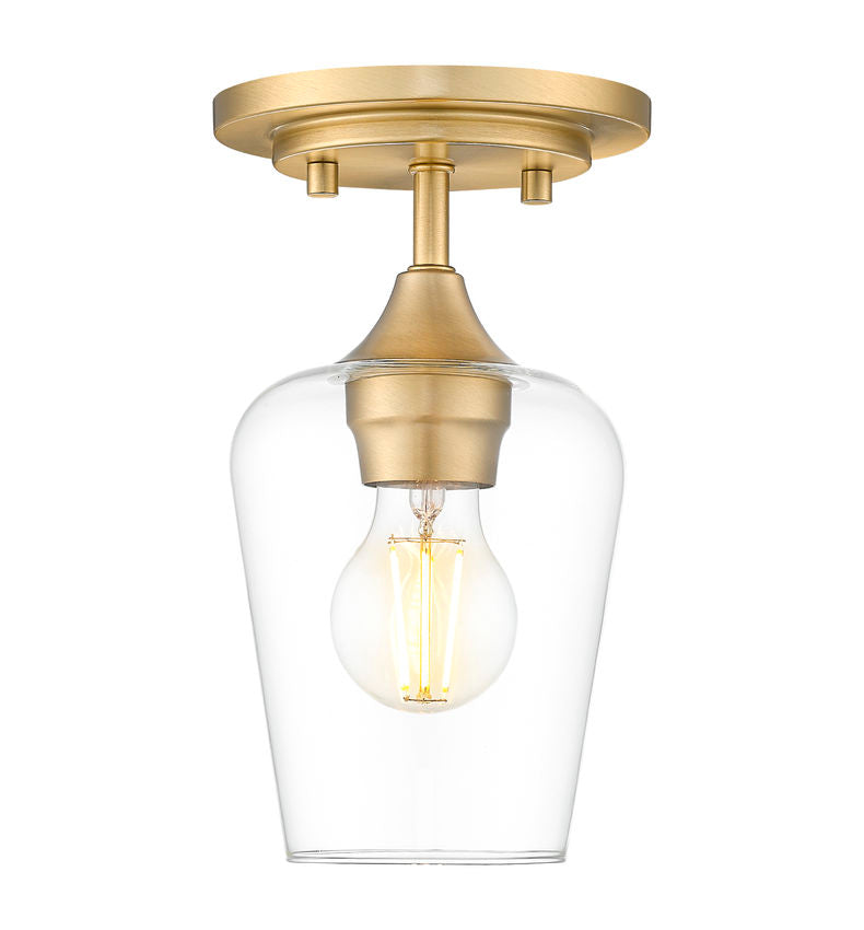 Z-Lite Joliet 6" 1-Light Burnished Brass Steel Frame Clear Glass Shade Flush Mount Lighting