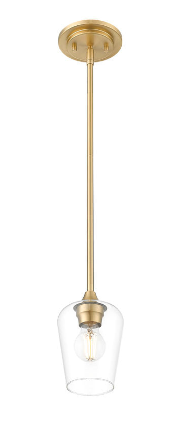 Z-Lite Joliet 6" 1-Light Burnished Brass Steel Frame Clear Glass Shade Pendant Light