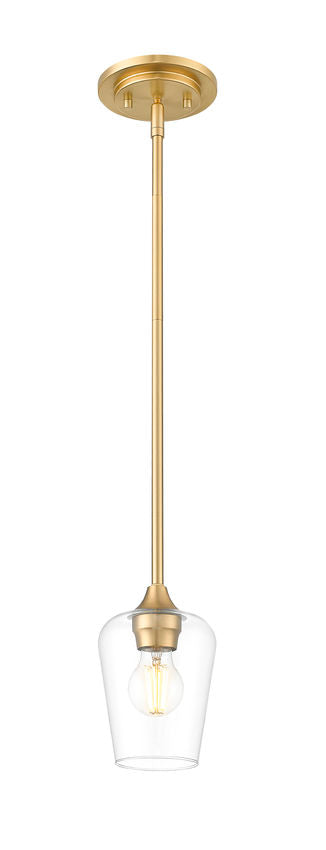 Z-Lite Joliet 6" 1-Light Burnished Brass Steel Frame Clear Glass Shade Pendant Light