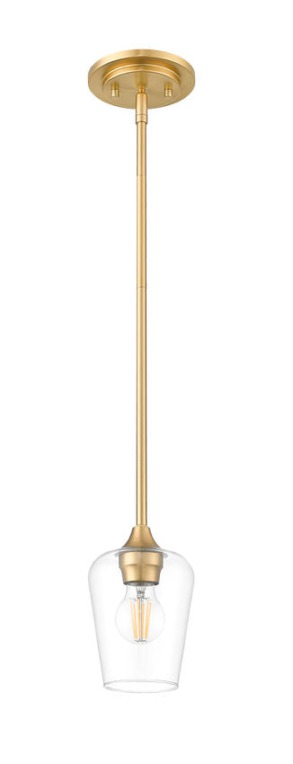 Z-Lite Joliet 6" 1-Light Burnished Brass Steel Frame Clear Glass Shade Pendant Light