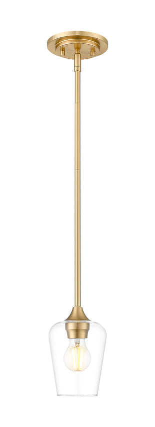 Z-Lite Joliet 6" 1-Light Burnished Brass Steel Frame Clear Glass Shade Pendant Light