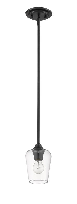Z-Lite Joliet 6" 1-Light Matte Black Mini Pendant Light With Clear Glass Shade