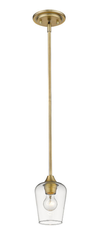 Z-Lite Joliet 6" 1-Light Olde Brass Mini Pendant Light With Clear Glass Shade