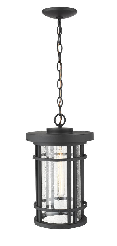 Z-Lite Jordan 10" 1-Light Black Aluminum Outdoor Chain Mount Ceiling Fixture With Clear Seedy Glass Shade