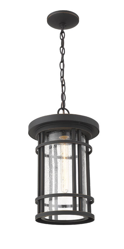 Z-Lite Jordan 10" 1-Light Oil Rubbed Bronze Aluminum Outdoor Chain Mount Ceiling Fixture With Clear Seedy Glass Shade