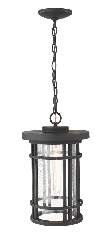 Z-Lite Jordan 10" 1-Light Oil Rubbed Bronze Aluminum Outdoor Chain Mount Ceiling Fixture With Clear Seedy Glass Shade