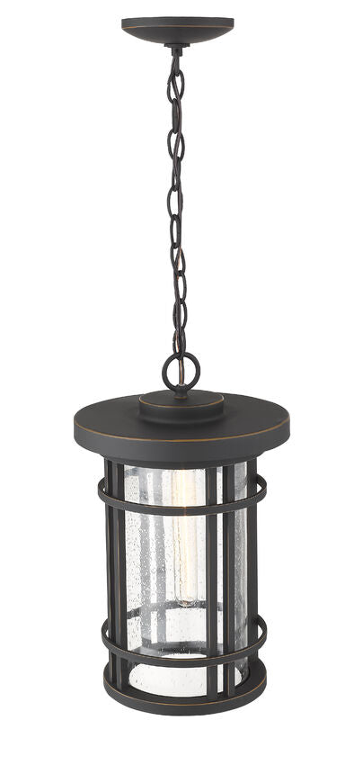 Z-Lite Jordan 10" 1-Light Oil Rubbed Bronze Aluminum Outdoor Chain Mount Ceiling Fixture With Clear Seedy Glass Shade