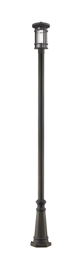 Z-Lite Jordan 10" W x 109" H 1-Light Oil Rubbed Bronze Aluminum Frame Clear Seedy Glass Shade Outdoor Post Mounted Fixture