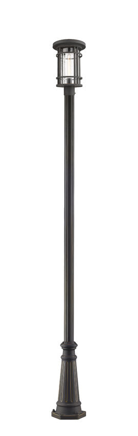 Z-Lite Jordan 10" W x 112" H 1-Light Oil Rubbed Bronze Aluminum Frame Clear Seedy Glass Shade Outdoor Post Mounted Fixture