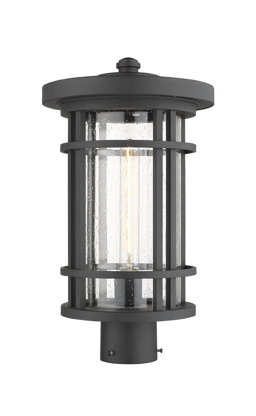 Z-Lite Jordan 10" W x 18" H 1-Light Black Outdoor Post Mount Fixture With Clear Seedy Glass Shade