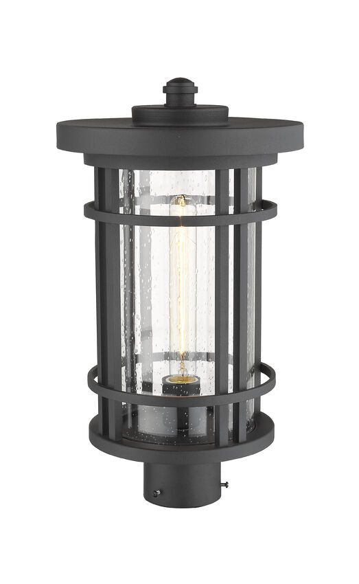 Z-Lite Jordan 10" W x 18" H 1-Light Black Outdoor Post Mount Fixture With Clear Seedy Glass Shade