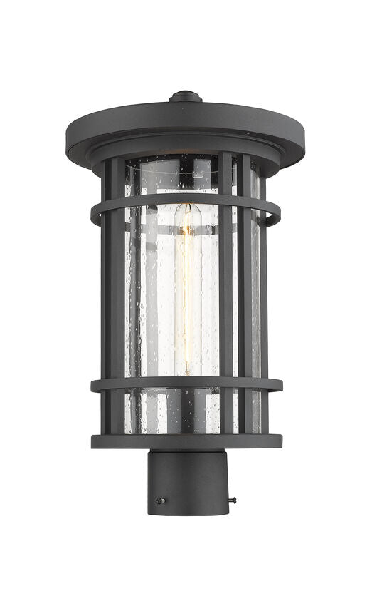 Z-Lite Jordan 10" W x 18" H 1-Light Black Outdoor Post Mount Fixture With Clear Seedy Glass Shade