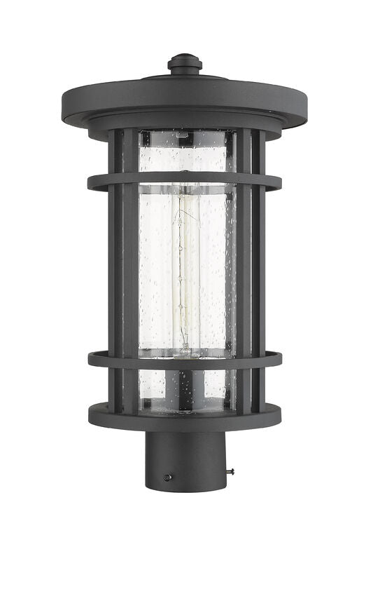 Z-Lite Jordan 10" W x 18" H 1-Light Black Outdoor Post Mount Fixture With Clear Seedy Glass Shade