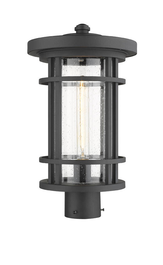 Z-Lite Jordan 10" W x 18" H 1-Light Black Outdoor Post Mount Fixture With Clear Seedy Glass Shade