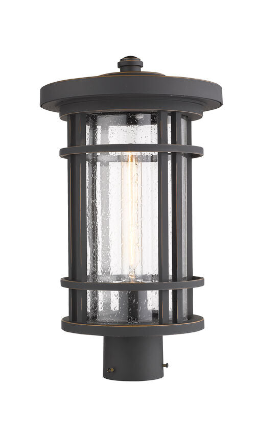 Z-Lite Jordan 10" W x 18" H 1-Light Oil Rubbed Bronze Outdoor Post Mount Fixture With Clear Seedy Glass Shade