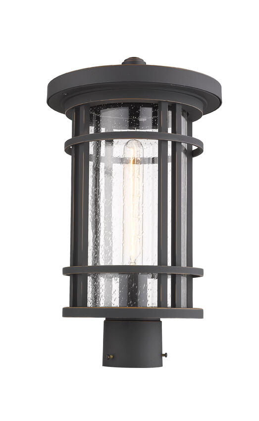 Z-Lite Jordan 10" W x 18" H 1-Light Oil Rubbed Bronze Outdoor Post Mount Fixture With Clear Seedy Glass Shade